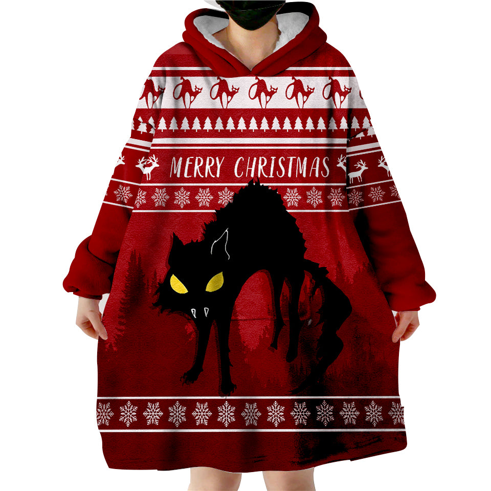 Jolakotturinn Iceland Yule Cat With Christmas Pattern Wearable Hoodie Blanket - Wonder Print Shop