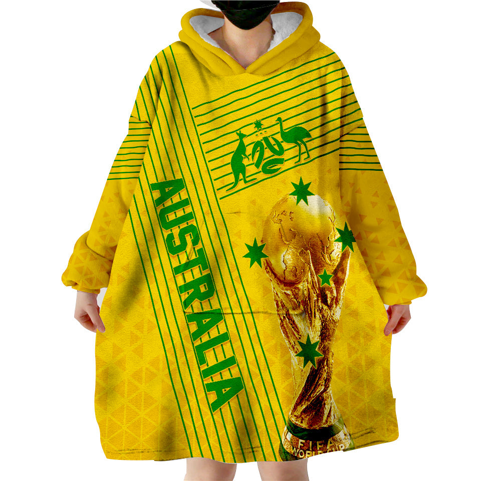 Personalised Australia Soccer WC 2022 Wearable Hoodie Blanket Socceroos Sporty Style - Wonder Print Shop