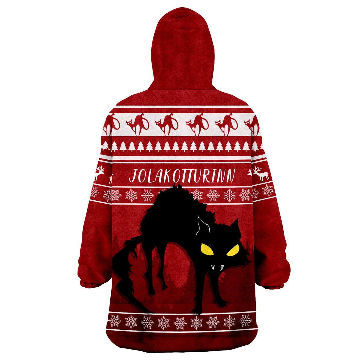 Jolakotturinn Iceland Yule Cat With Christmas Pattern Wearable Hoodie Blanket - Wonder Print Shop