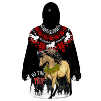 Wearable hoodie blanket with Nordic print, black/red, horse graphic, 'Do The Tolt' text