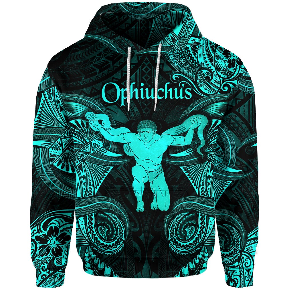 Custom Ophiuchus Zodiac Polynesian Hoodie Unique Style Turquoise LT8 - Wonder Print Shop