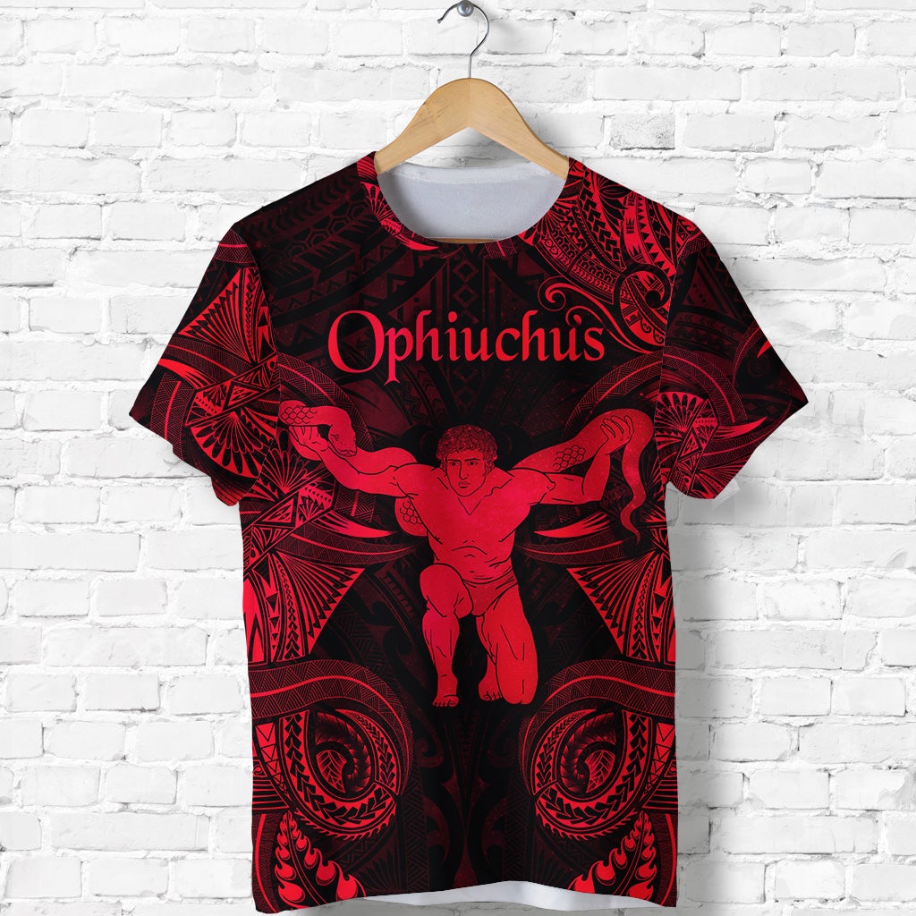 Custom Ophiuchus Zodiac Polynesian T Shirt Unique Style Red LT8 - Wonder Print Shop