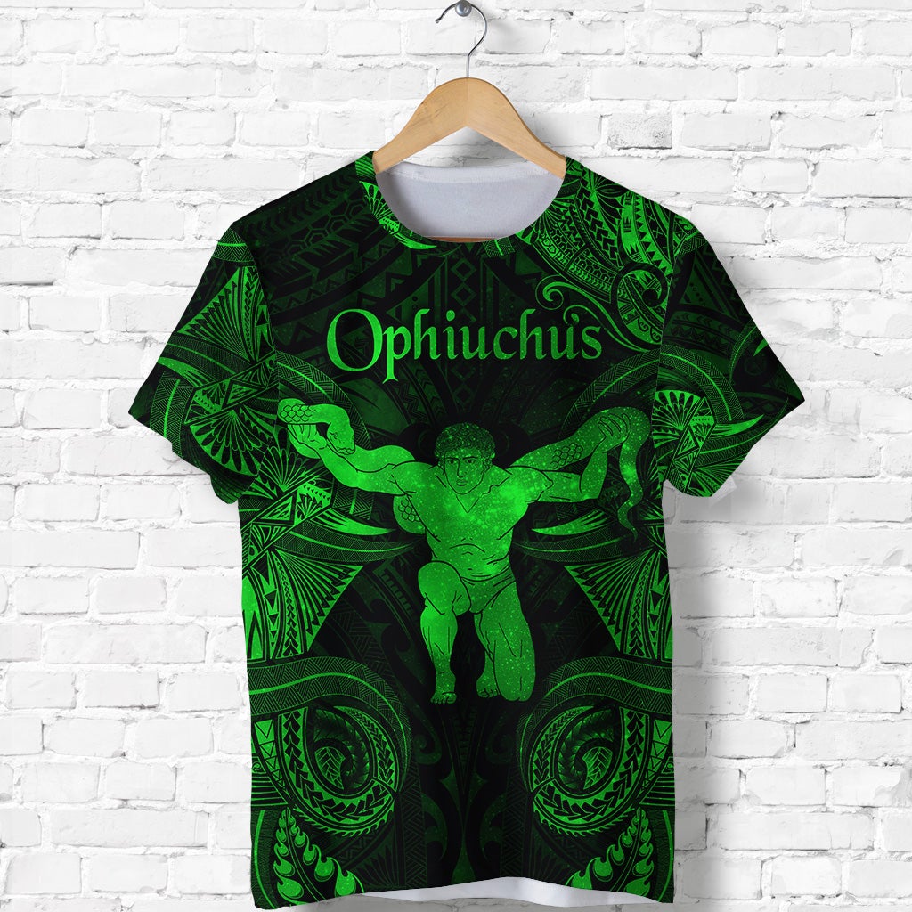 Custom Ophiuchus Zodiac Polynesian T Shirt Unique Style Green LT8 - Wonder Print Shop