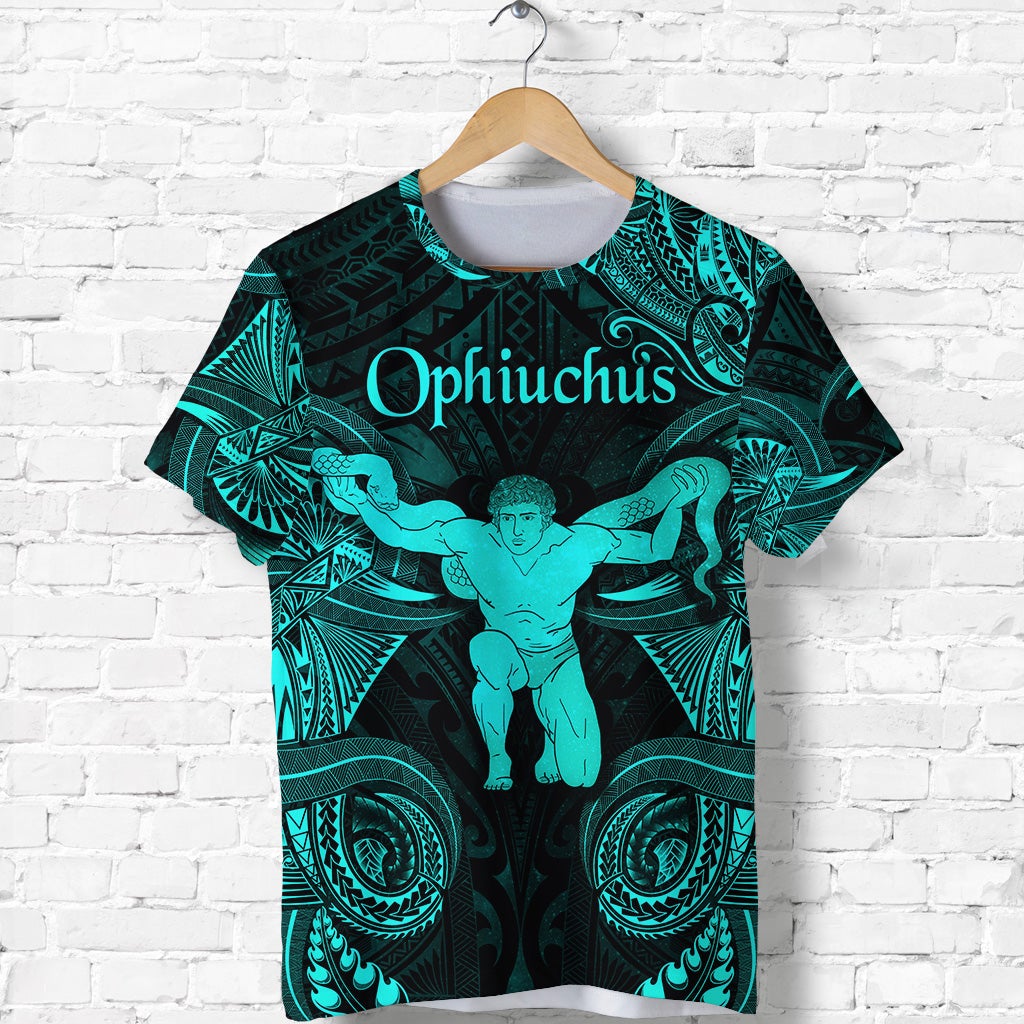 Custom Ophiuchus Zodiac Polynesian T Shirt Unique Style Turquoise LT8 - Wonder Print Shop
