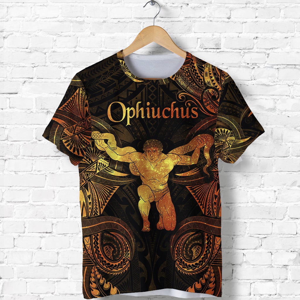 Custom Ophiuchus Zodiac Polynesian T Shirt Unique Style Gold LT8 - Wonder Print Shop