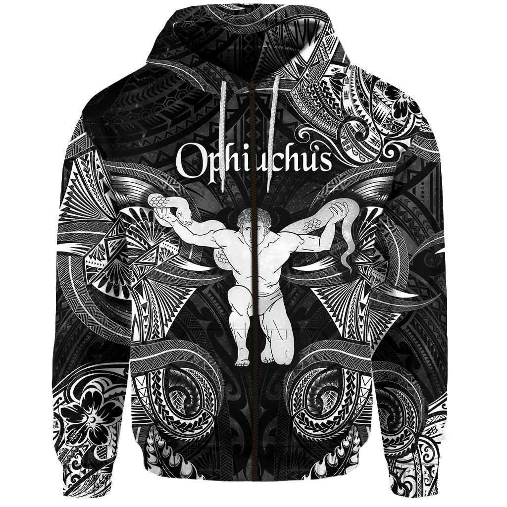Custom Ophiuchus Zodiac Polynesian Zip Hoodie Unique Style Black LT8 - Wonder Print Shop