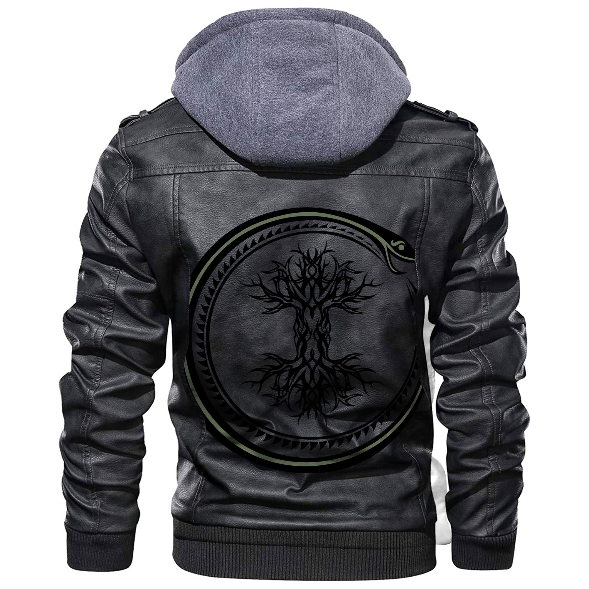 Viking Ouroboros Serpent Curled Up Around Yggdrasil Leather Jacket RLT12 - Wonder Print Shop