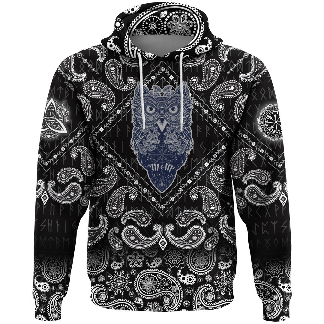 Viking Hoodie Owl Celtic Style with Bandana Paisley Style RLT12 - Wonder Print Shop