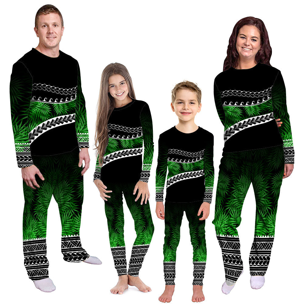 polynesian-pattern-pajama-set-palm-style-green