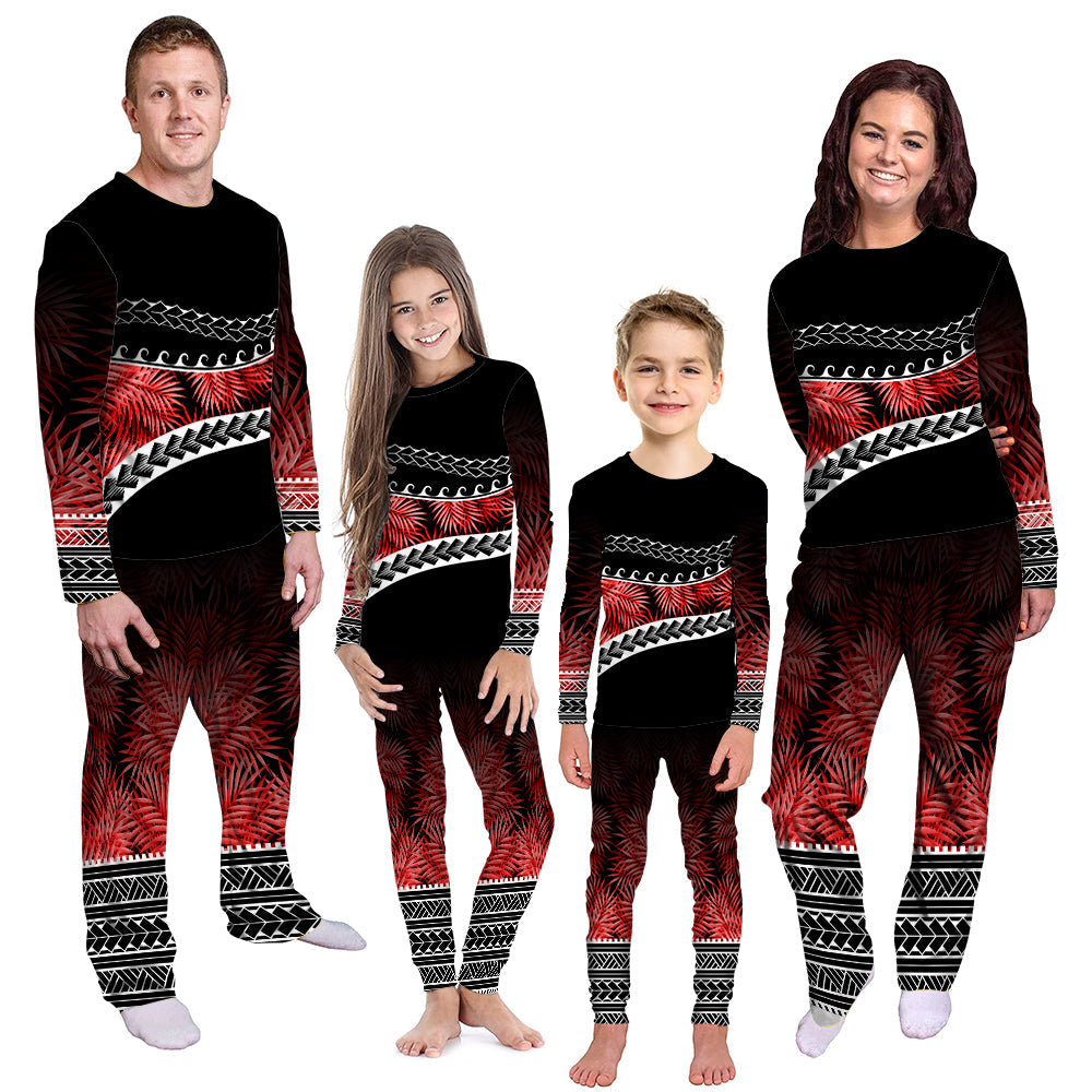 polynesian-pattern-pajama-set-palm-style-red