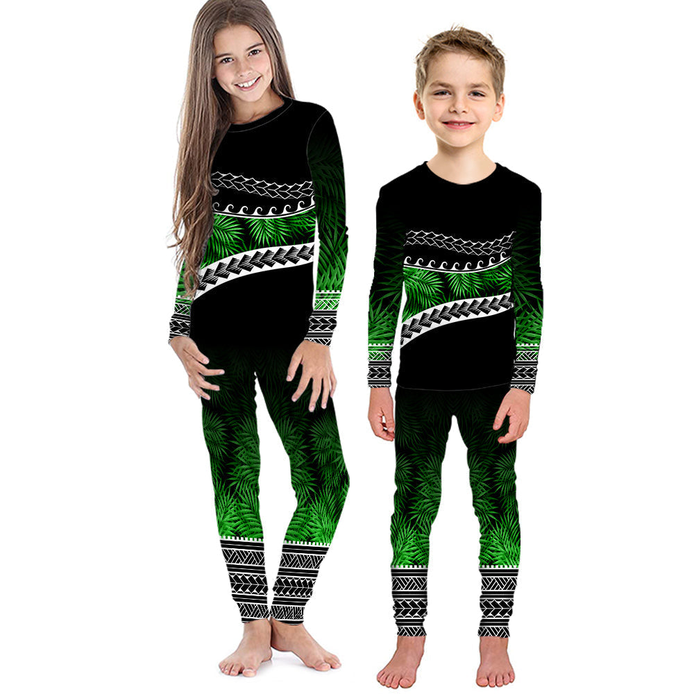 polynesian-pattern-pajama-set-kid-palm-style-green