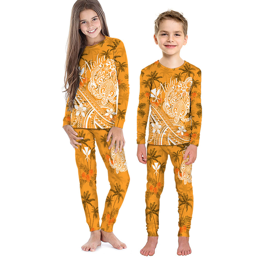 hawaii-aloha-pajama-set-kid-palm-trees-mix-turtle-orange