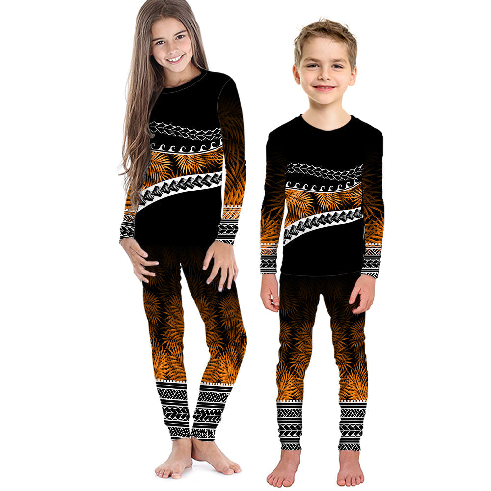 polynesian-pattern-pajama-set-kid-palm-style-orange