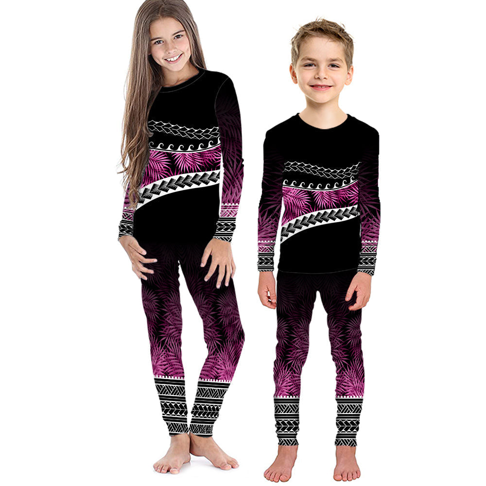 polynesian-pattern-pajama-set-kid-palm-style-pink