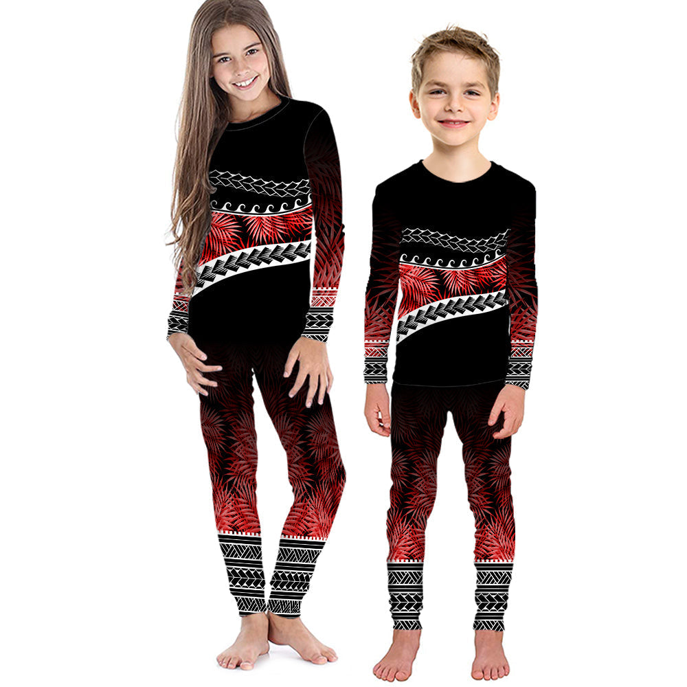 polynesian-pattern-pajama-set-kid-palm-style-red