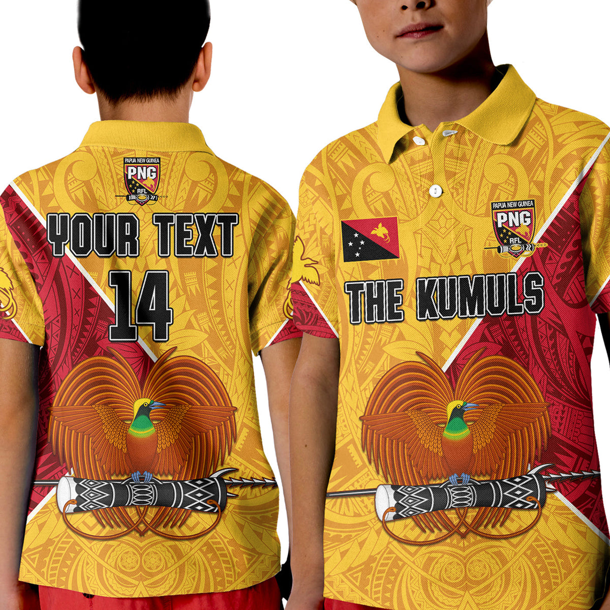 (Custom Text and Number) The Kumuls PNG Polo Shirt KID Papua New Guinea Polynesian Dynamic Style - Wonder Print Shop