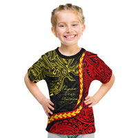 Graphic T-shirt with front print, black base with red and yellow decorative design
