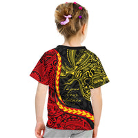 Graphic T-shirt with back print, black base with red and yellow decorative pattern