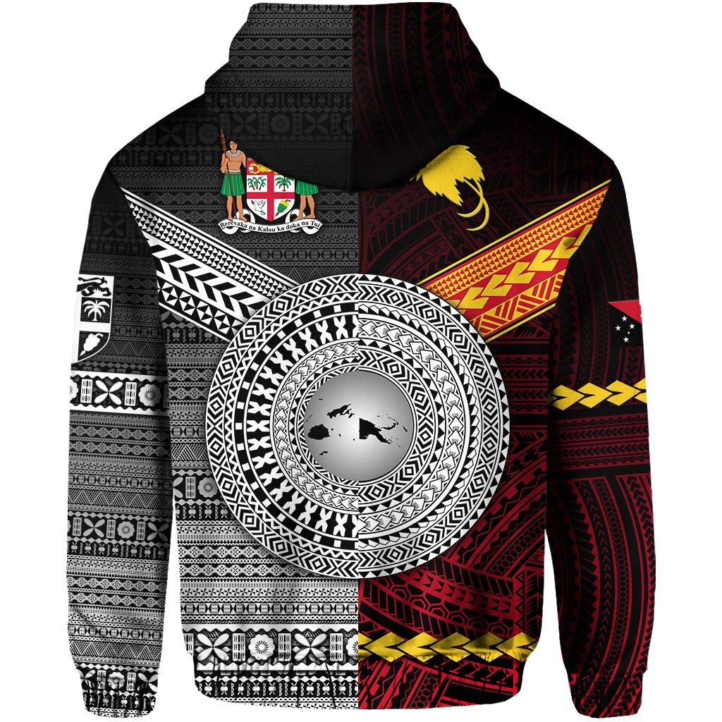 Custom Papua New Guinea Polynesian And Fiji Tapa Zip Hoodie Together Black LT8 - Wonder Print Shop