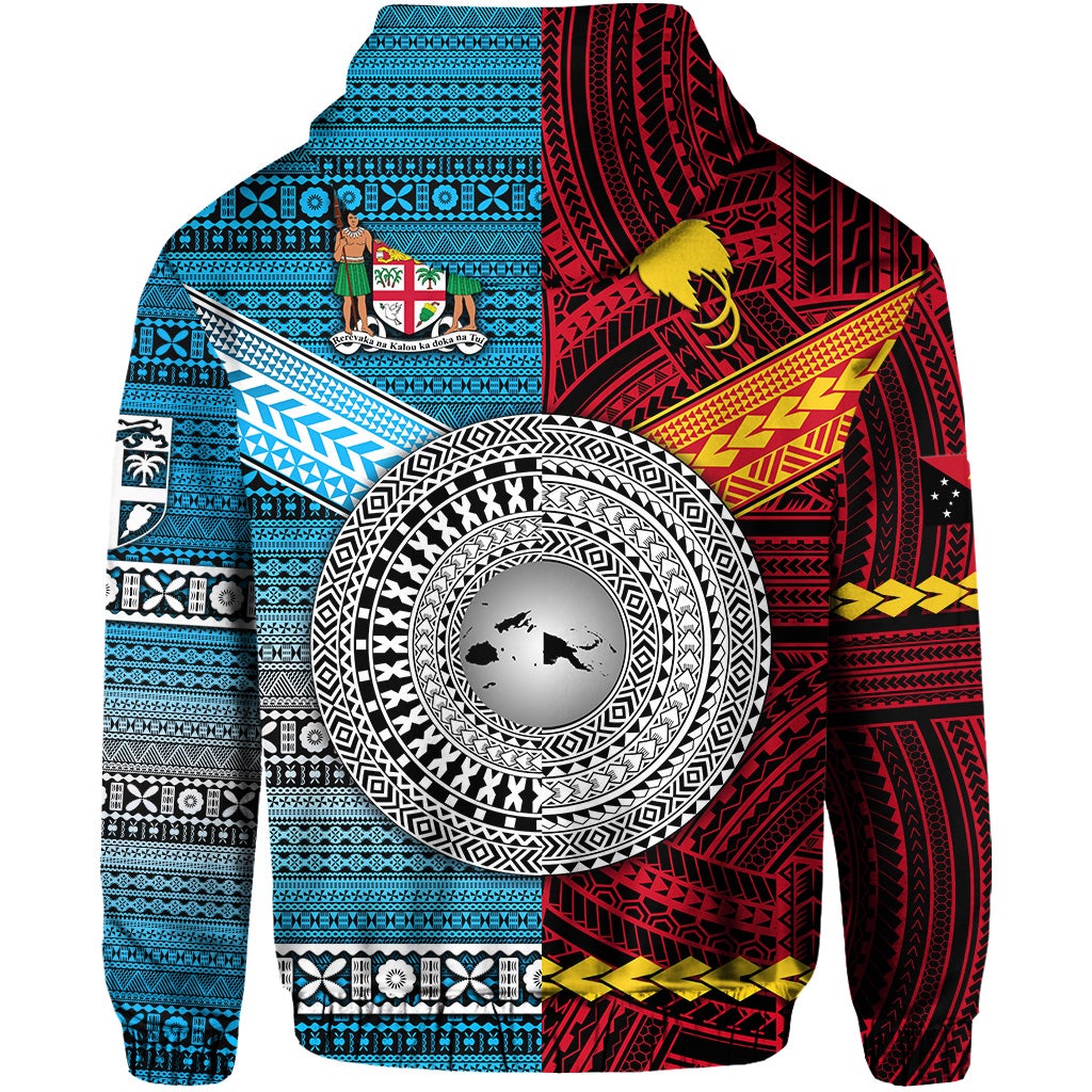 Custom Papua New Guinea Polynesian And Fiji Tapa Hoodie Together Bright Color LT8 - Wonder Print Shop