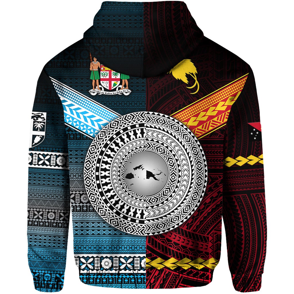 Custom Papua New Guinea Polynesian And Fiji Tapa Zip Hoodie Together Blue LT8 - Wonder Print Shop