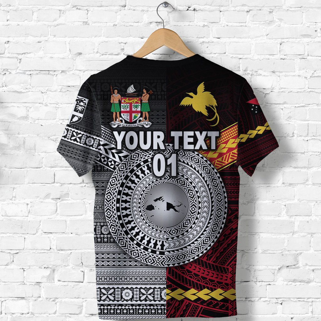 Custom Papua New Guinea And Fiji T Shirt Together Black, Custom Text And Number LT8 - Wonder Print Shop
