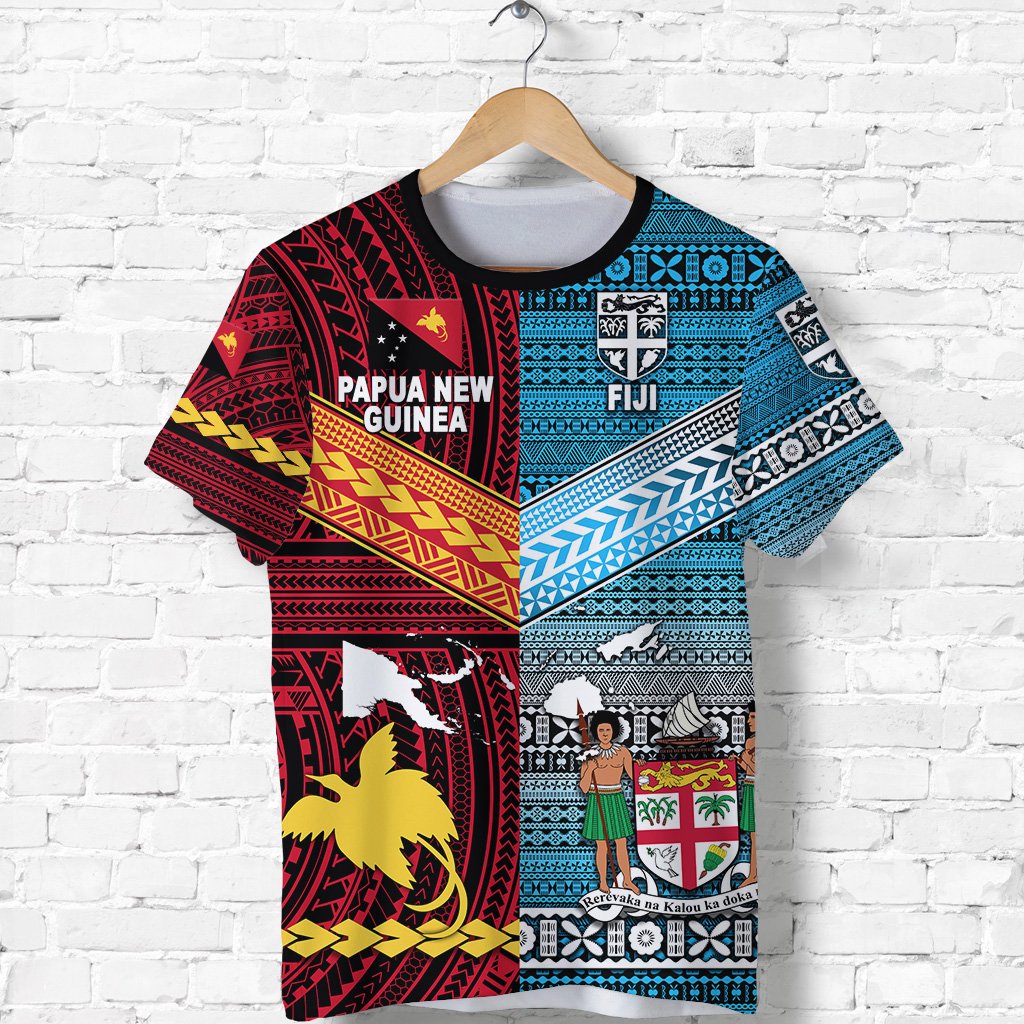 Custom Papua New Guinea And Fiji T Shirt Together Bright Color, Custom Text And Number LT8 - Wonder Print Shop