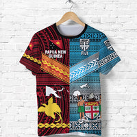 Custom Papua New Guinea And Fiji T Shirt Together Bright Color, Custom Text And Number LT8 - Wonder Print Shop