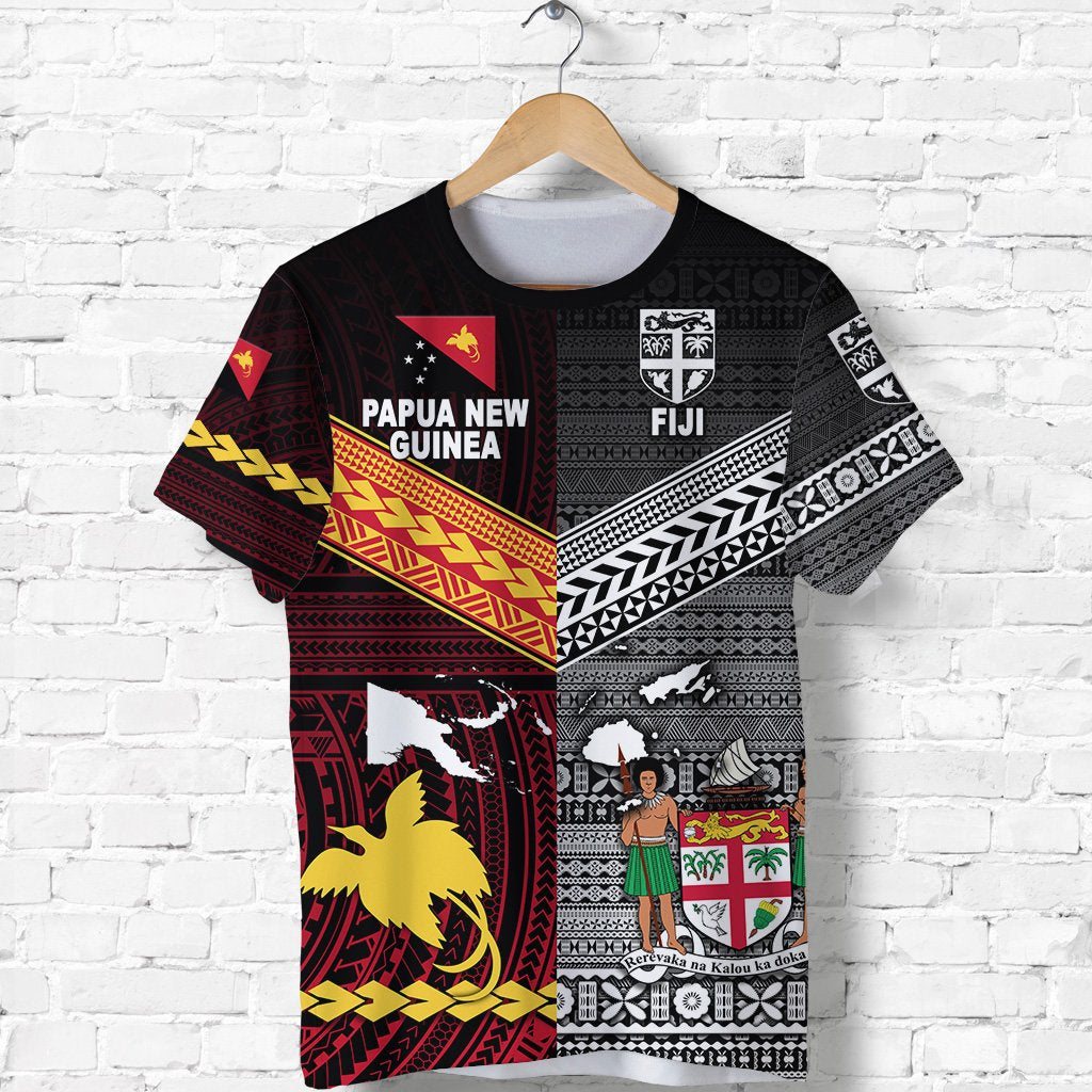 Custom Papua New Guinea And Fiji T Shirt Together Black, Custom Text And Number LT8 - Wonder Print Shop