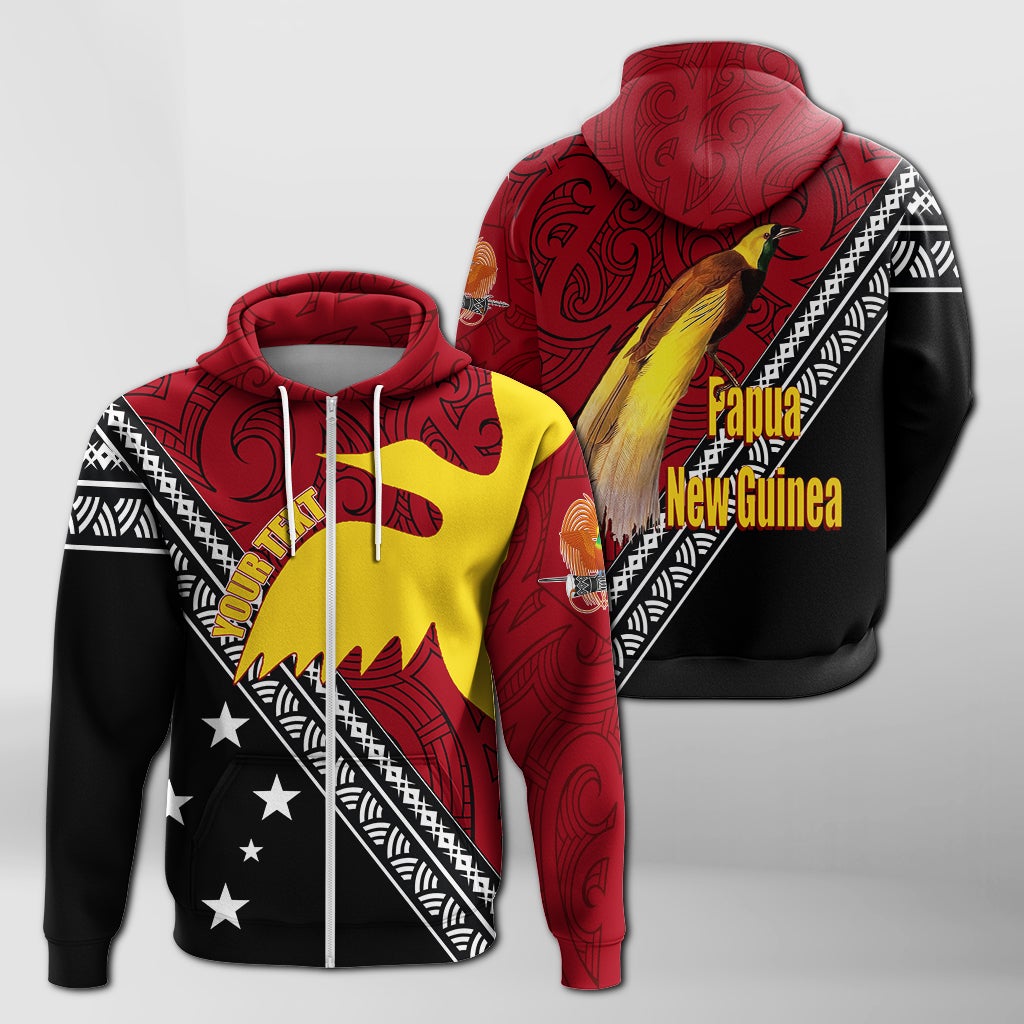 Custom Papua New Guinea Bird of Paradise with Polynesian Pattern Zip Up Hoodie - Wonder Print Shop