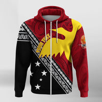 Custom Papua New Guinea Bird of Paradise with Polynesian Pattern Zip Up Hoodie - Wonder Print Shop