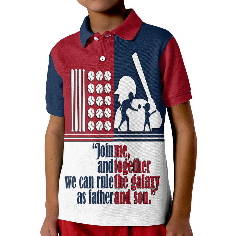 Custom Fathers Day America Dad and Son Baseball Player Polo Shirt Mixed Blue and Red - Wonder Print Shop