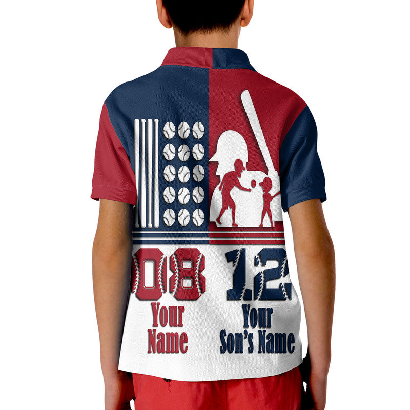 Custom Fathers Day America Dad and Son Baseball Player Polo Shirt Mixed Blue and Red - Wonder Print Shop