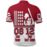Custom Fathers Day America Dad and Son Baseball Player Polo Shirt Red No.1 - Wonder Print Shop
