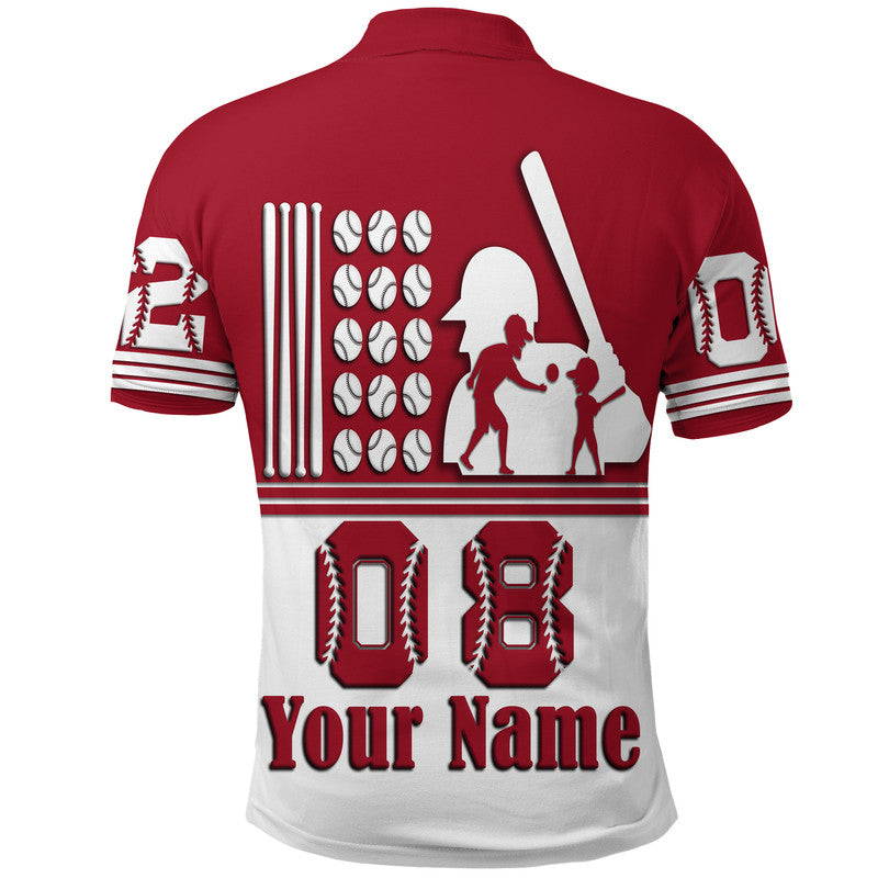Custom Fathers Day America Dad and Son Baseball Player Polo Shirt Red No.2 - Wonder Print Shop
