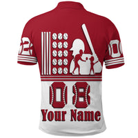 Custom Fathers Day America Dad and Son Baseball Player Polo Shirt Red No.2 - Wonder Print Shop