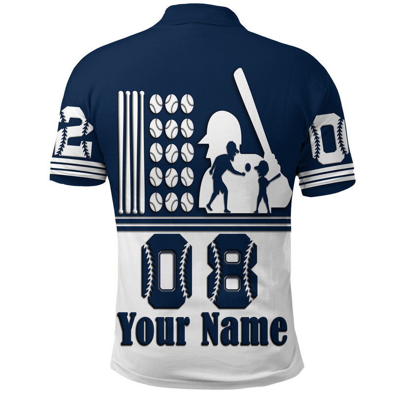 Custom Fathers Day America Dad and Son Baseball Player Polo Shirt Blue No.2 - Wonder Print Shop
