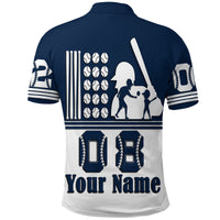 Custom Fathers Day America Dad and Son Baseball Player Polo Shirt Blue No.2 - Wonder Print Shop