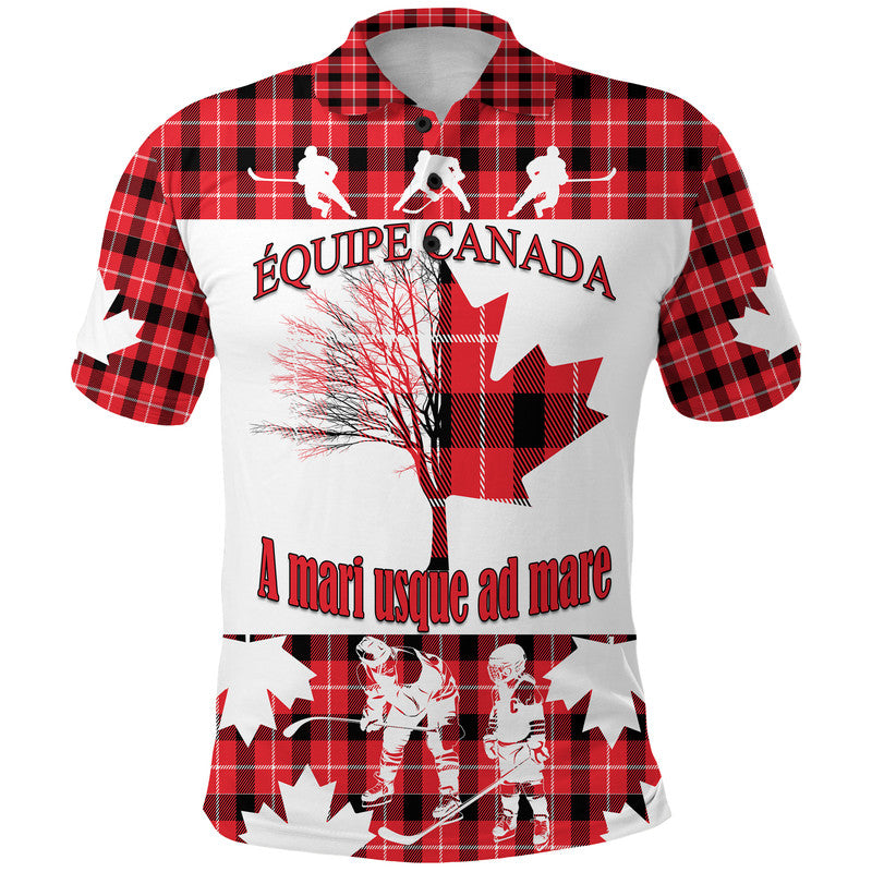 Custom Fathers Day Canada Hockey Polo Shirt Maple Leaf Tartan - Wonder Print Shop