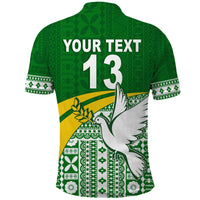 (Custom Text and Number) Tailevu Rugby Polo Shirt Fiji Rugby Tapa Pattern Green LT13 - Wonder Print Shop