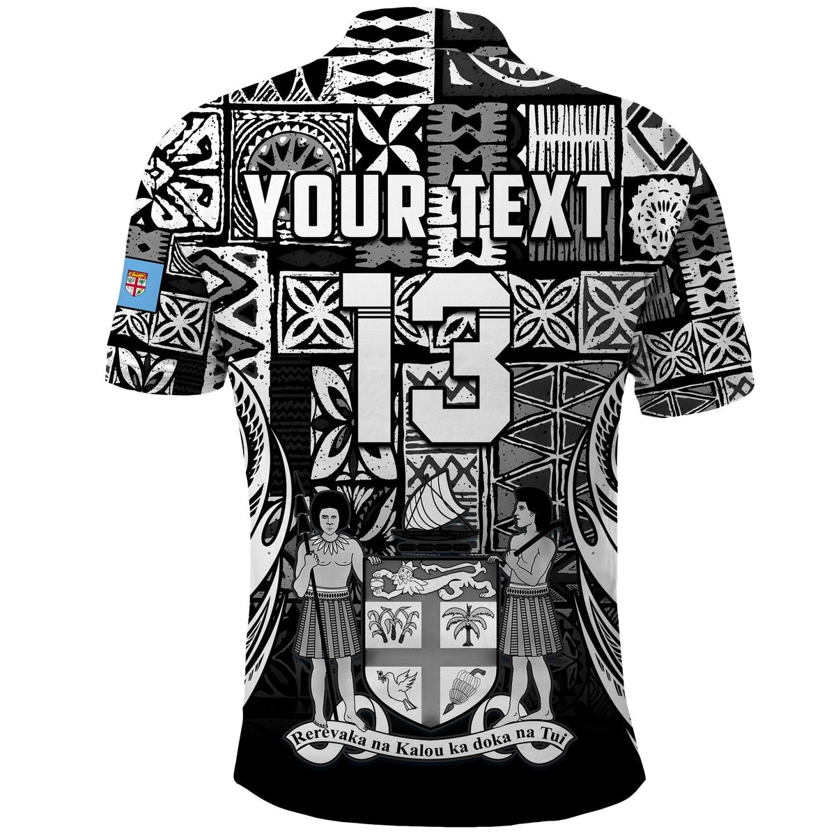 (Custom Text and Number) Fiji Rugby Polo Shirt Flying Fijians Black Tapa Pattern LT13 - Wonder Print Shop