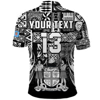 (Custom Text and Number) Fiji Rugby Polo Shirt Flying Fijians Black Tapa Pattern LT13 - Wonder Print Shop