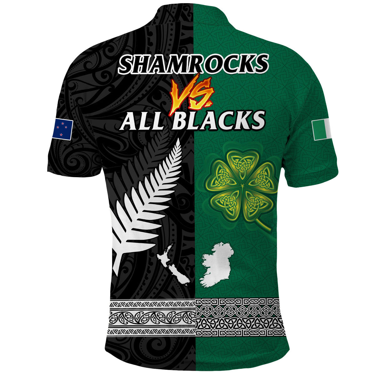 Ireland Shamrock and New Zealand Fern Polo Shirt Rugby Go Shamrock vs All Black LT13 - Wonder Print Shop