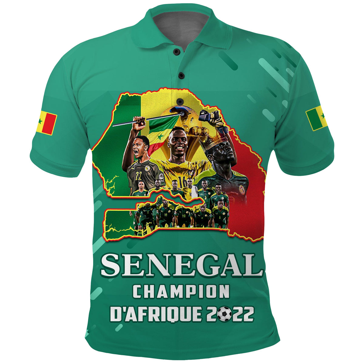 Senegal Football Polo Shirt The Champions 2022 Style Map and Lion LT13 - Wonder Print Shop