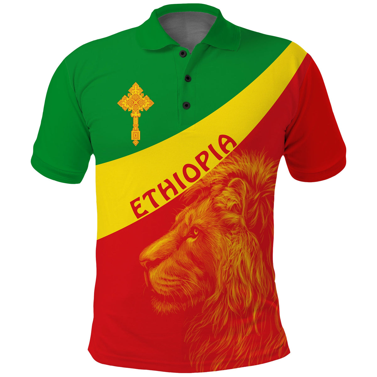 Ethiopia Polo Shirt Ethiopian Cross and Lion of Judah LT13 - Wonder Print Shop