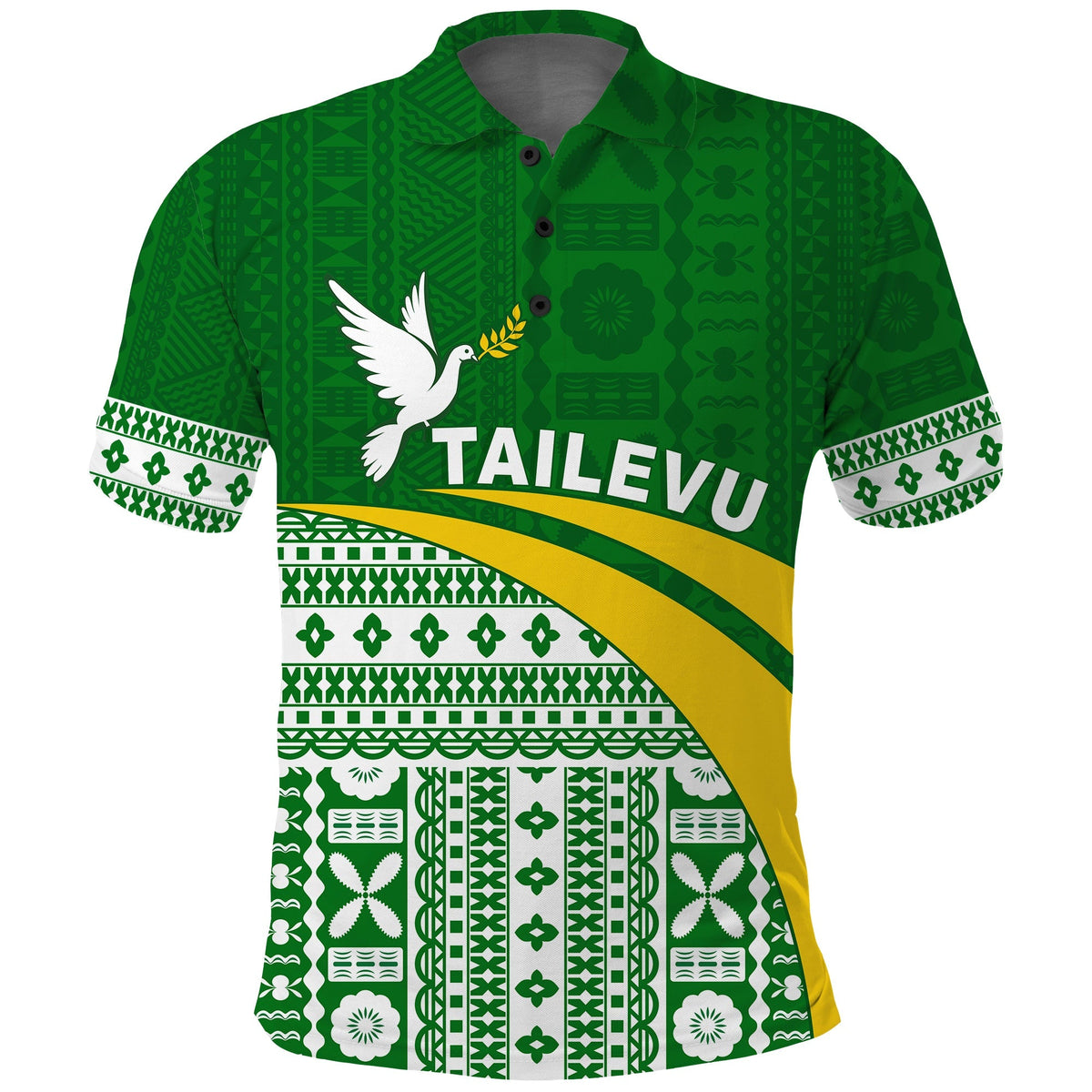 (Custom Text and Number) Tailevu Rugby Polo Shirt Fiji Rugby Tapa Pattern Green LT13 - Wonder Print Shop