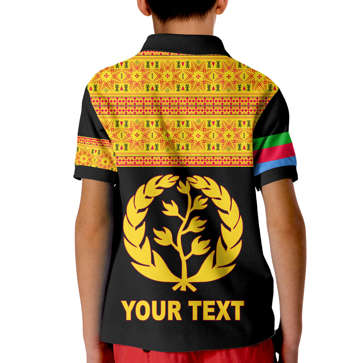 Custom Eritrea Tibeb Polo Shirt KID Eritrean Cross Mix Flag Version Black LT13 - Wonder Print Shop