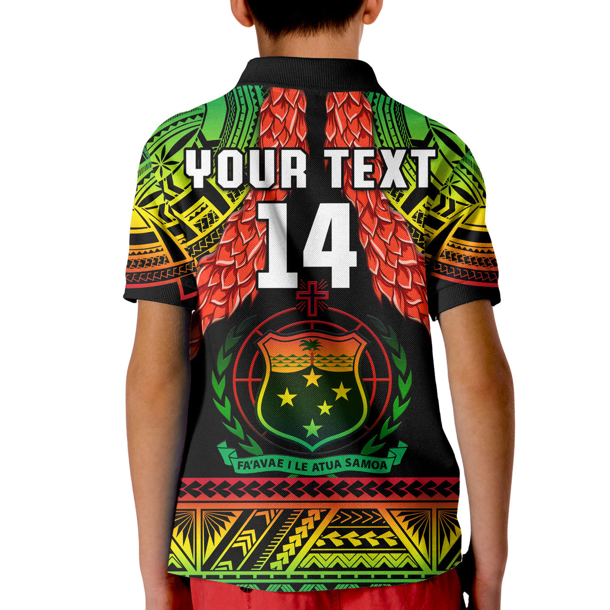 Custom Text And Number Samoa Rugby Polo Shirt Teuila Torch Ginger Gradient Style - Wonder Print Shop