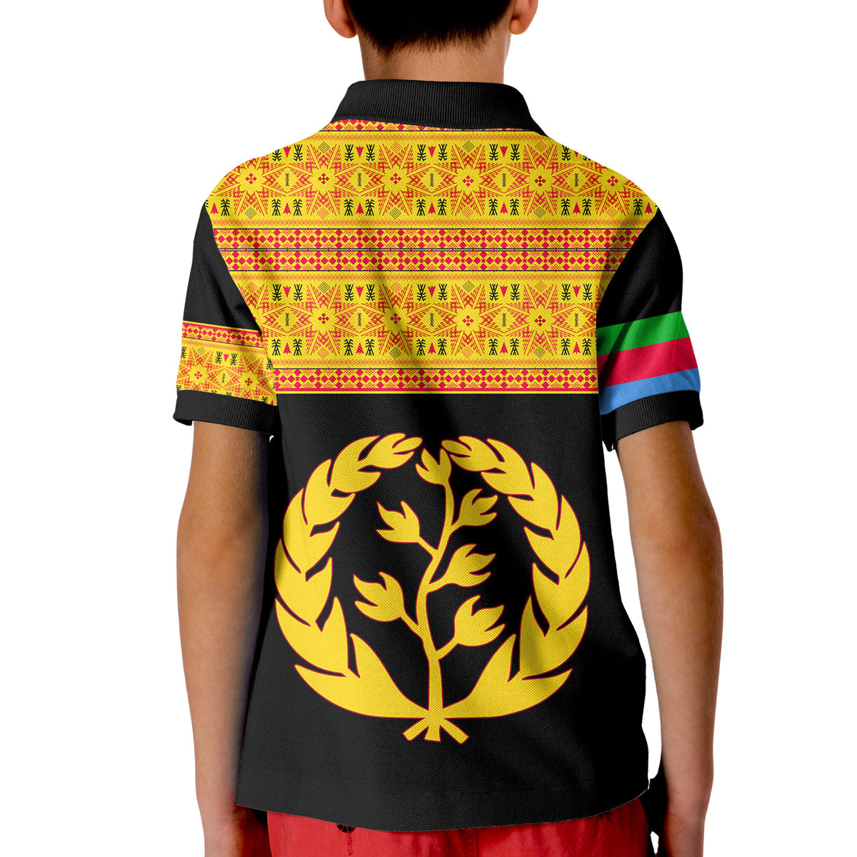 Eritrea Tibeb Polo Shirt KID Eritrean Cross Mix Flag Version Black LT13 - Wonder Print Shop