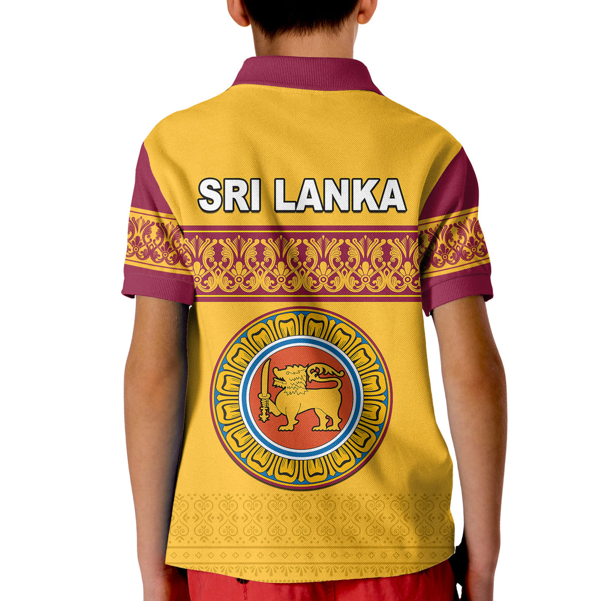 Sri Lanka Polo Shirt KID Traditional Pattern and Lion Flag LT13 - Wonder Print Shop